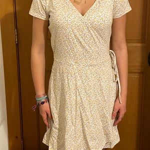 yellow floral wrap dress